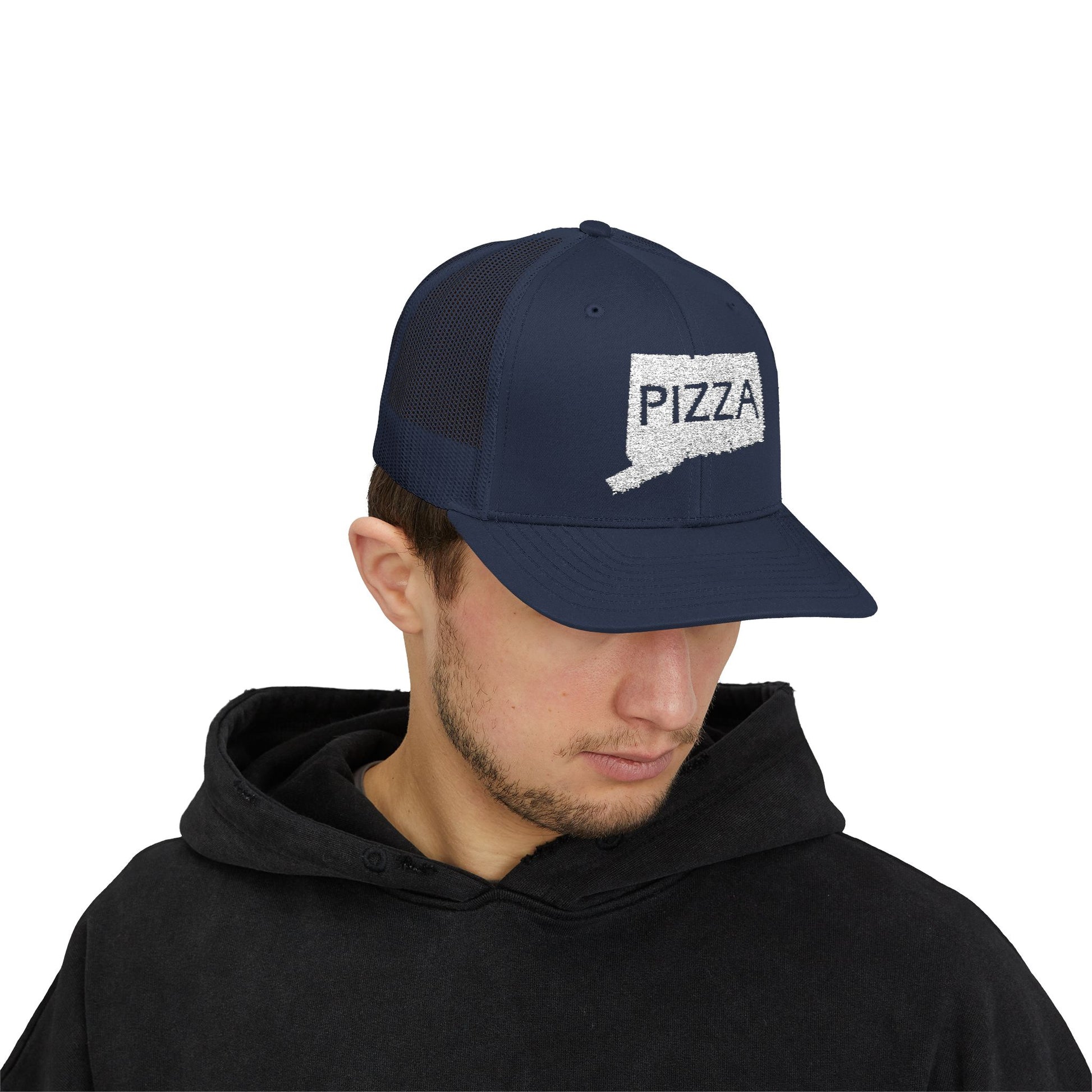Connecticut Pizza State Snapback Trucker Cap, Hat for Pizza Lovers, Adjustable Baseball Cap, Foodie Gift, State Pride Clothing