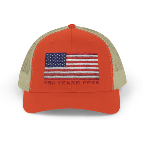 250 USA Patriotic Snapback Trucker Cap | American Flag Hat for Summer, 4th of July, BBQs, Outdoors | USA Stars and Stripes Design