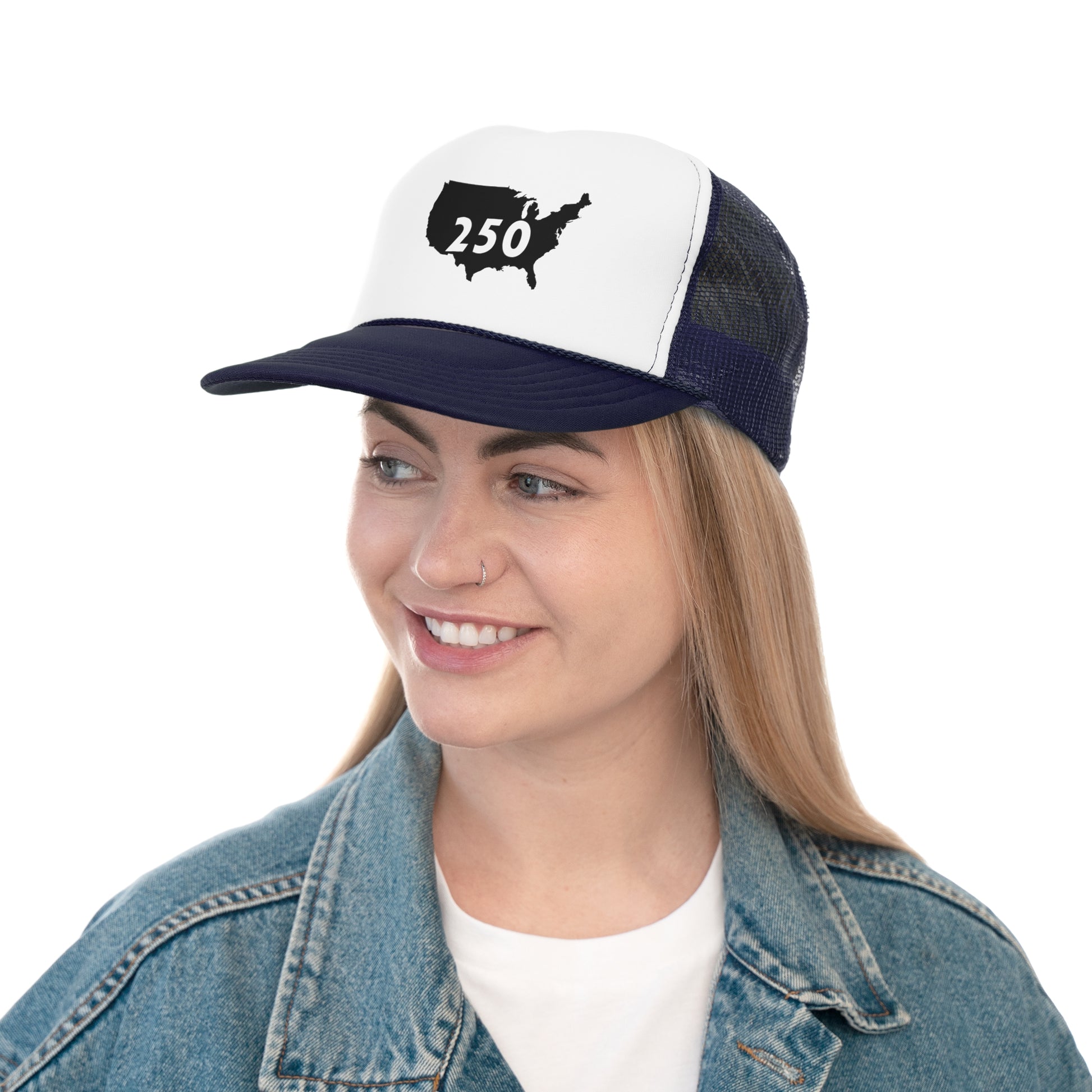 USA 250 Trucker Cap | Vintage Outdoor Hat, Gift for Road Trips, Casual Wear, Summer Fashion, Adventure Gear