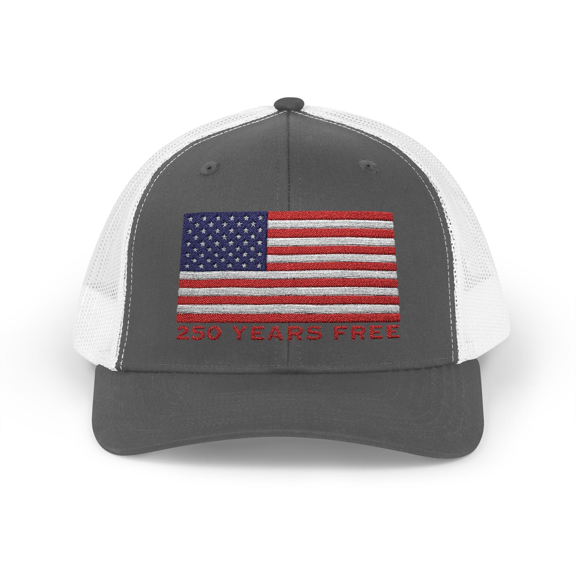250 USA Patriotic Snapback Trucker Cap | American Flag Hat for Summer, 4th of July, BBQs, Outdoors | USA Stars and Stripes Design