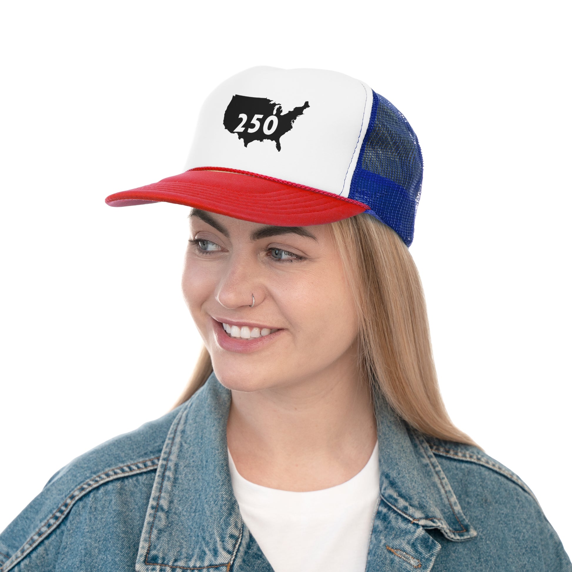 USA 250 Trucker Cap | Vintage Outdoor Hat, Gift for Road Trips, Casual Wear, Summer Fashion, Adventure Gear