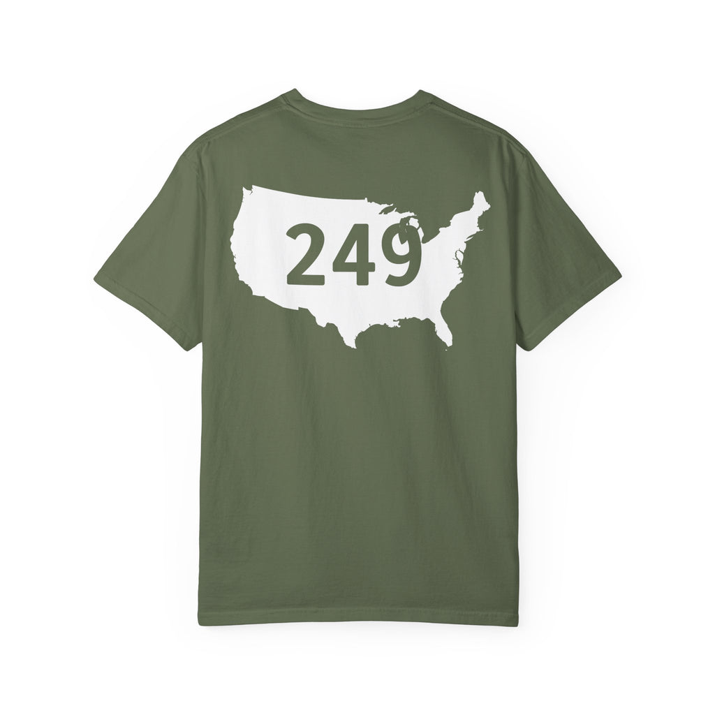 USA 249 Year Unisex Garment-Dyed T-shirt, Patriotic Tee, America Birthday Shirt, Red White Blue, Independence Day Top
