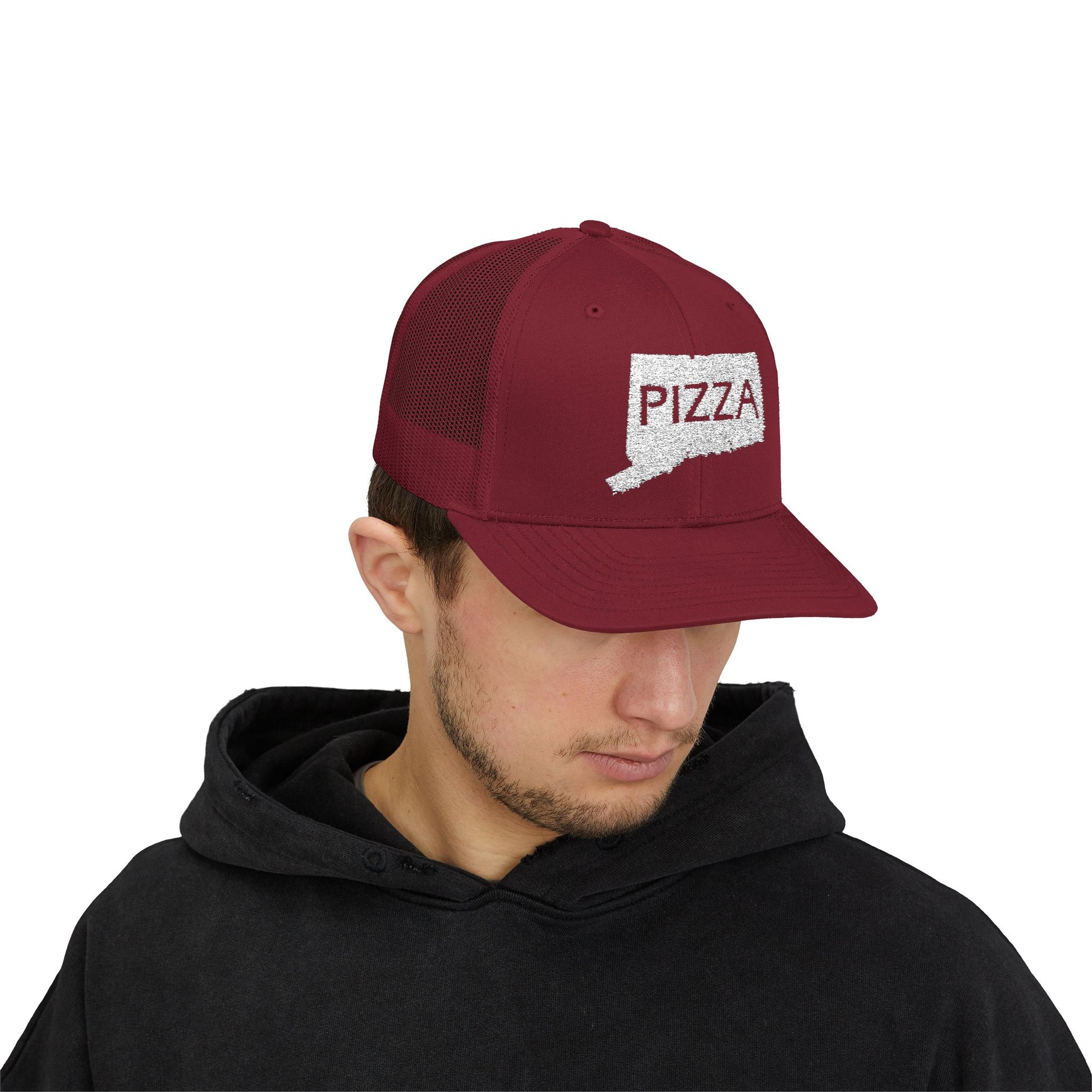 Connecticut Pizza State Snapback Trucker Cap, Hat for Pizza Lovers, Adjustable Baseball Cap, Foodie Gift, State Pride Clothing