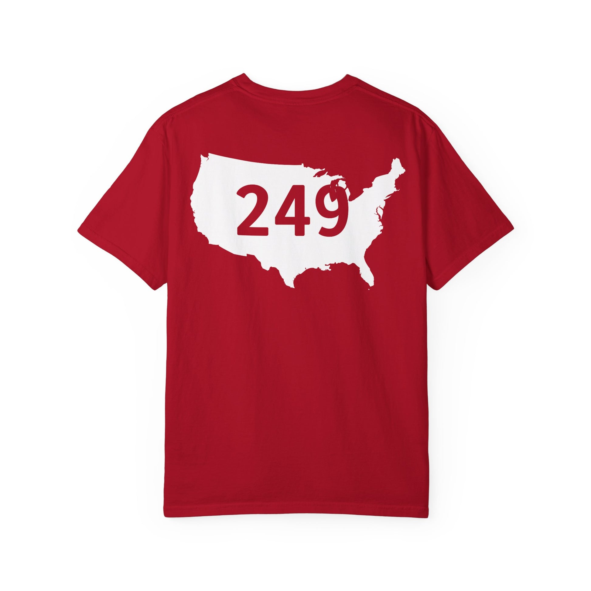 USA 249 Year Unisex Garment-Dyed T-shirt, Patriotic Tee, America Birthday Shirt, Red White Blue, Independence Day Top