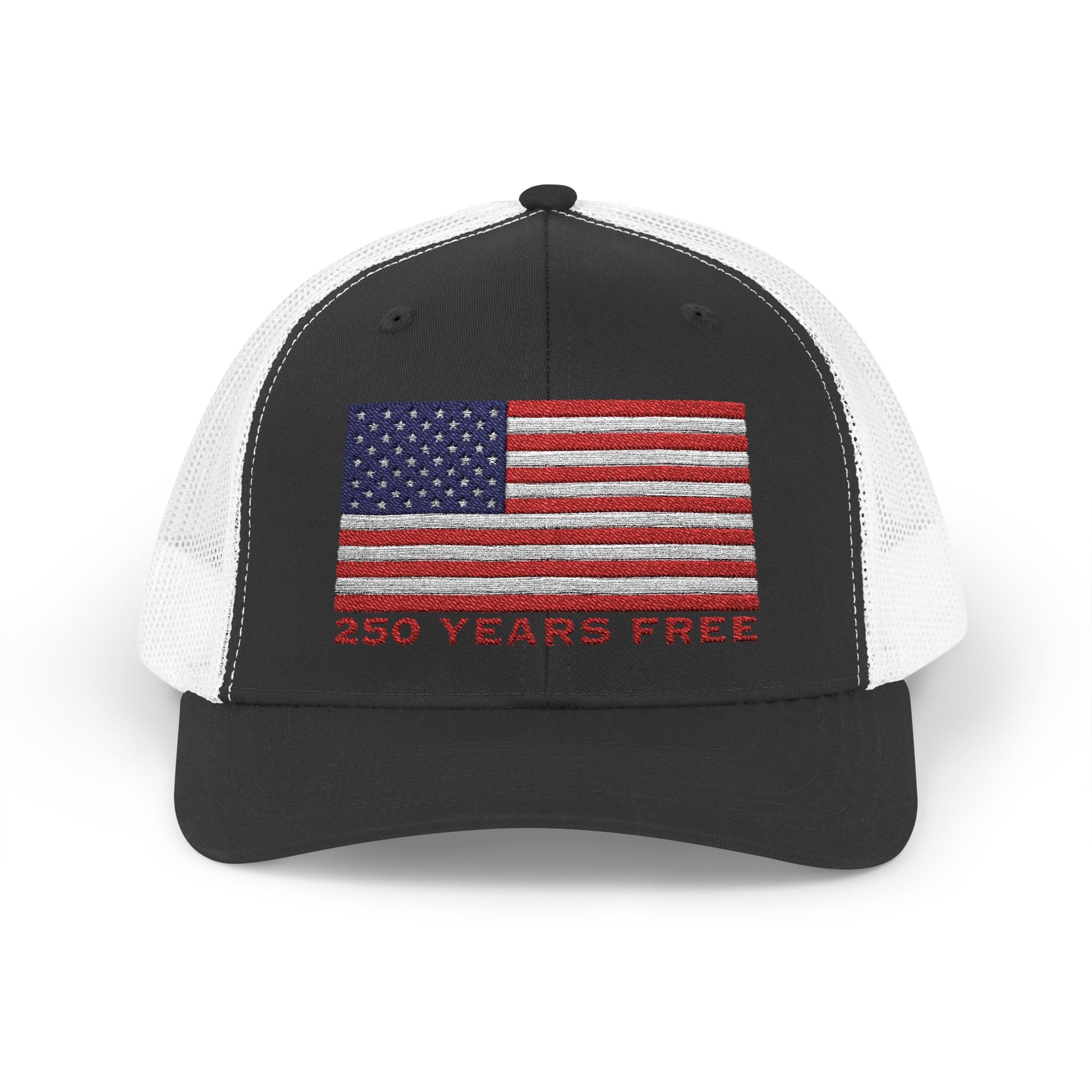250 USA Patriotic Snapback Trucker Cap | American Flag Hat for Summer, 4th of July, BBQs, Outdoors | USA Stars and Stripes Design