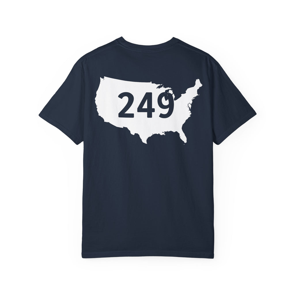 USA 249 Year Unisex Garment-Dyed T-shirt, Patriotic Tee, America Birthday Shirt, Red White Blue, Independence Day Top