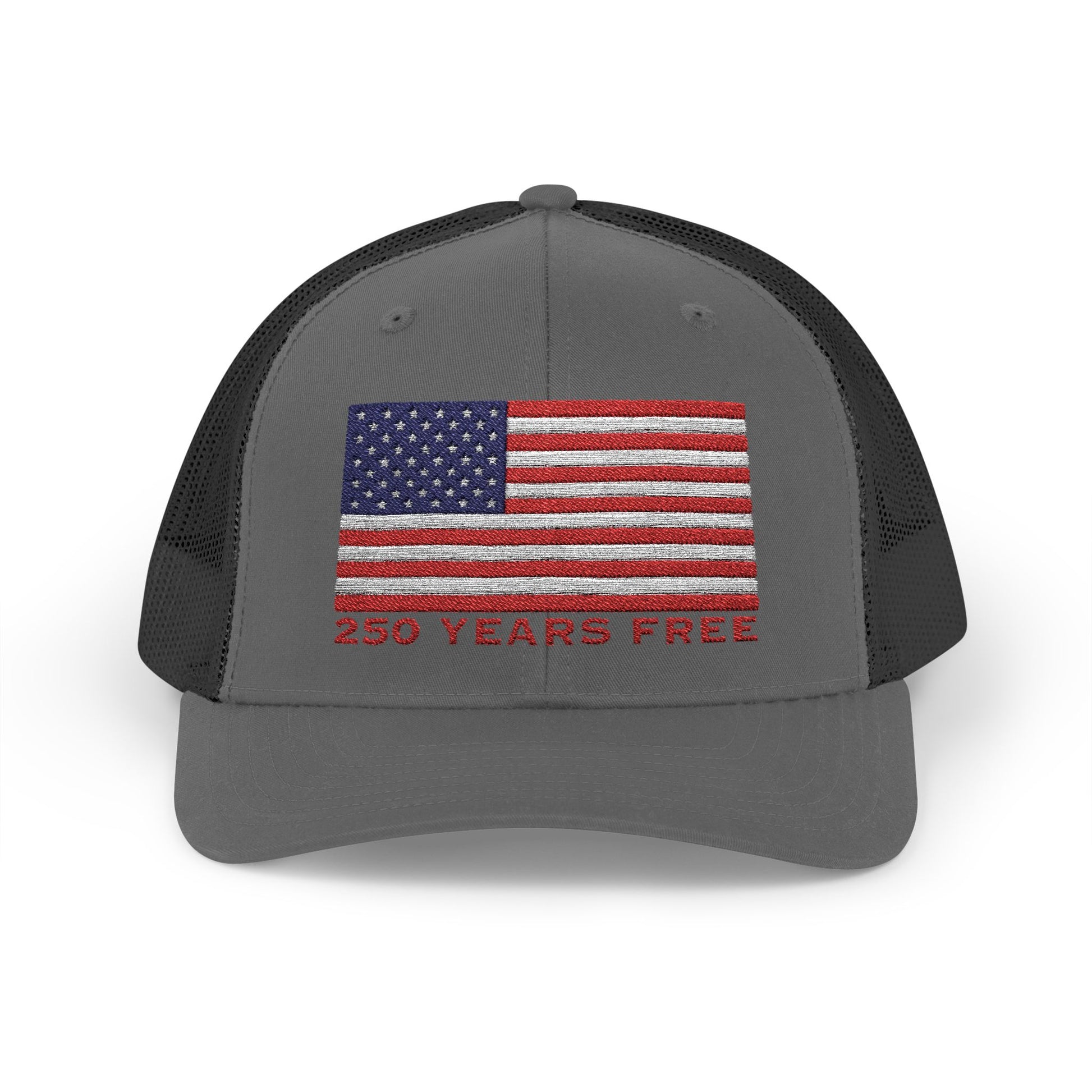 250 USA Patriotic Snapback Trucker Cap | American Flag Hat for Summer, 4th of July, BBQs, Outdoors | USA Stars and Stripes Design