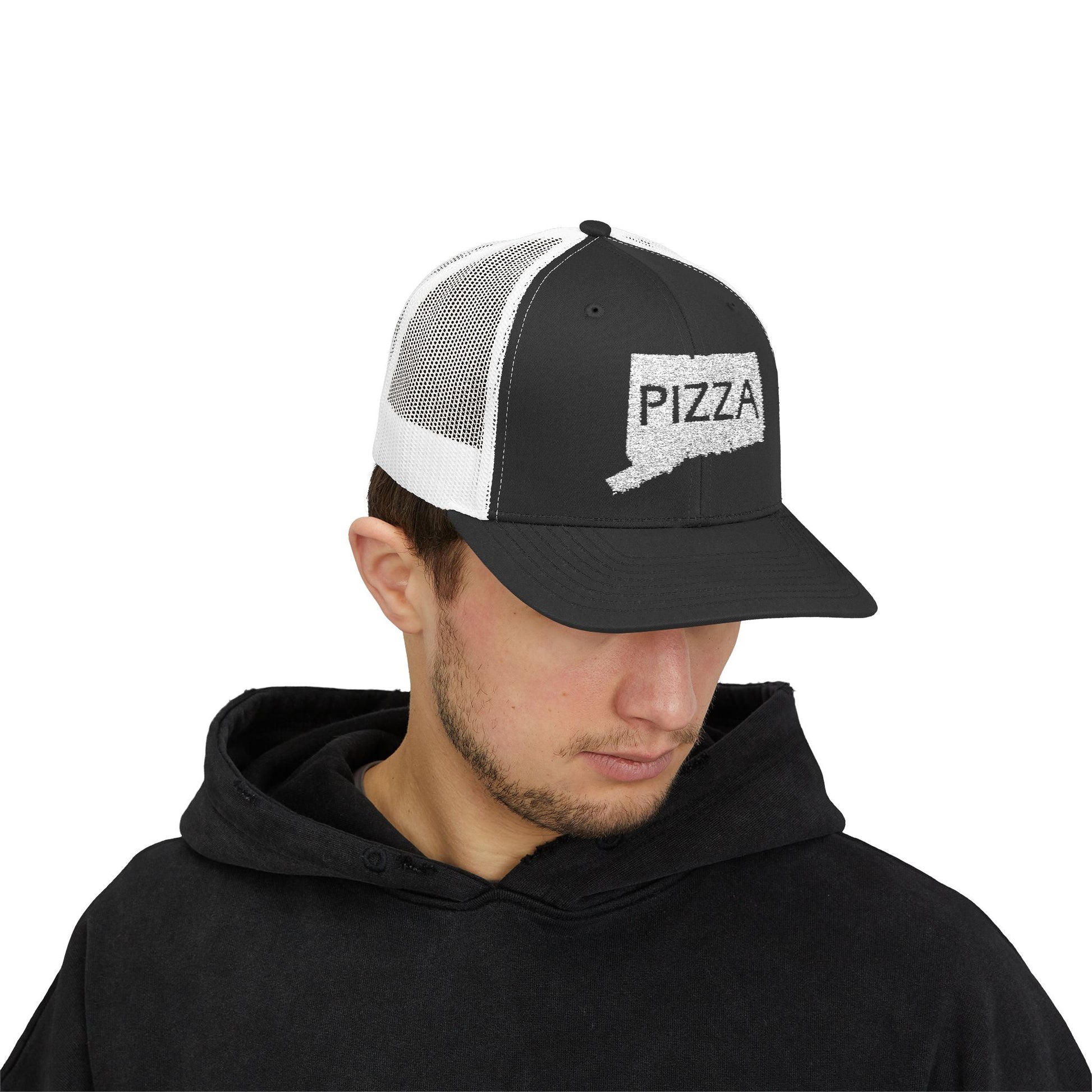 Connecticut Pizza State Snapback Trucker Cap, Hat for Pizza Lovers, Adjustable Baseball Cap, Foodie Gift, State Pride Clothing