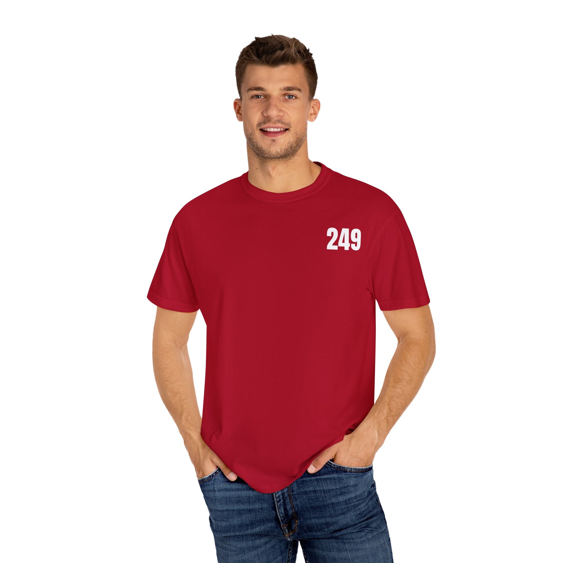 USA 249 Year Unisex Garment-Dyed T-shirt, Patriotic Tee, America Birthday Shirt, Red White Blue, Independence Day Top