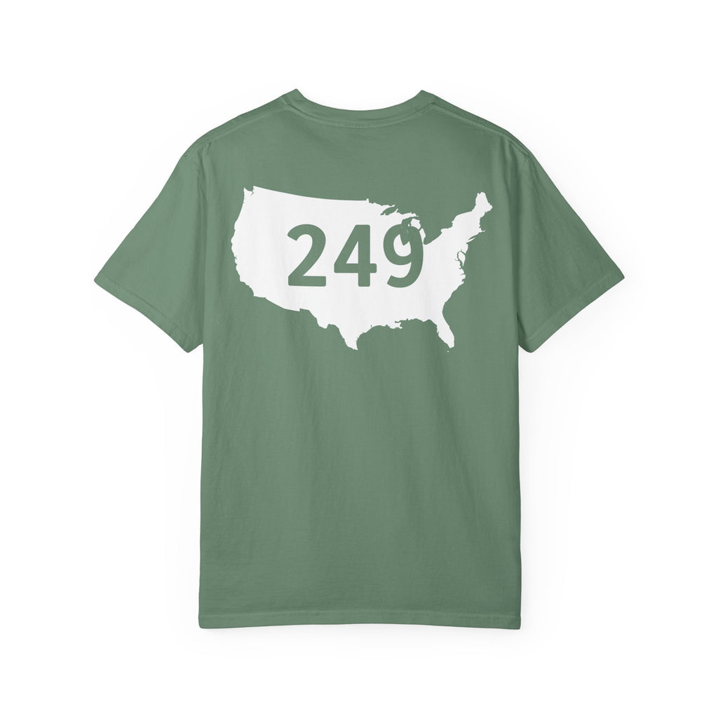 USA 249 Year Unisex Garment-Dyed T-shirt, Patriotic Tee, America Birthday Shirt, Red White Blue, Independence Day Top