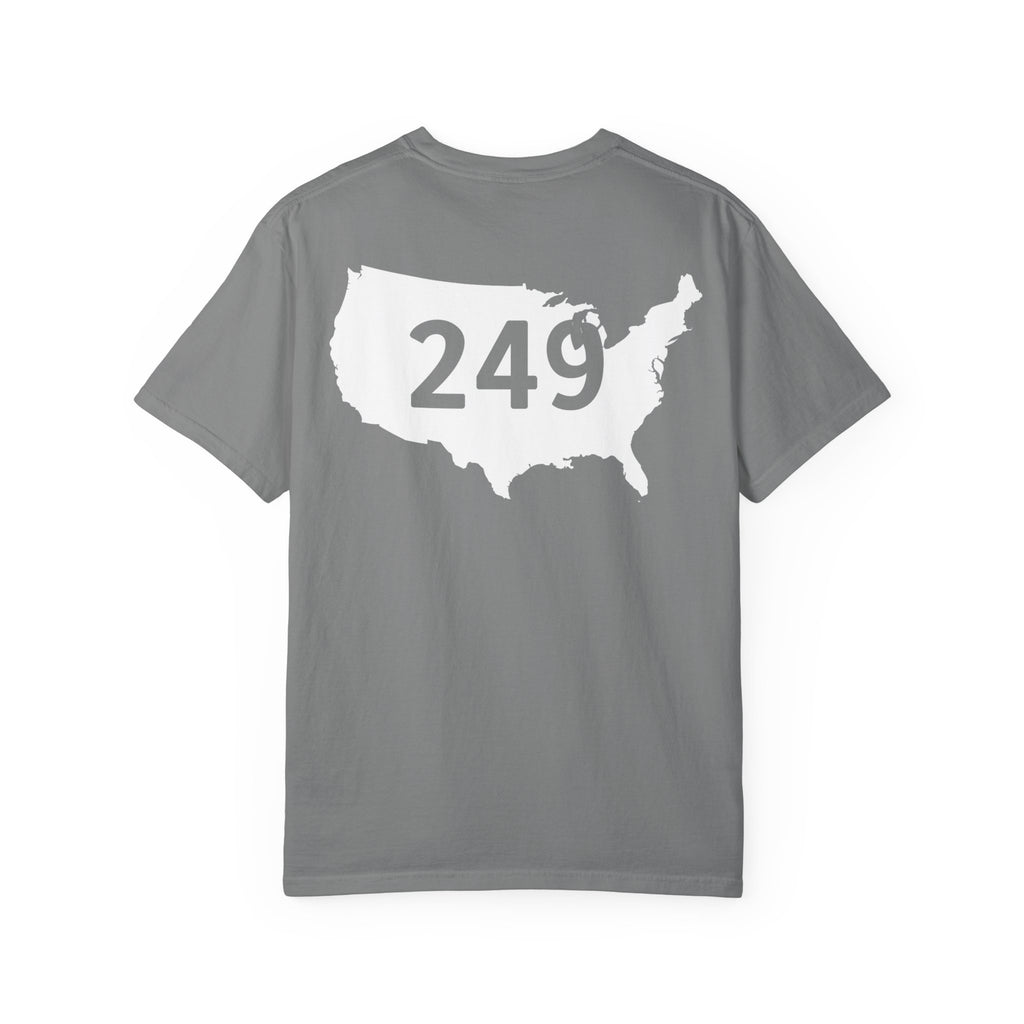 USA 249 Year Unisex Garment-Dyed T-shirt, Patriotic Tee, America Birthday Shirt, Red White Blue, Independence Day Top
