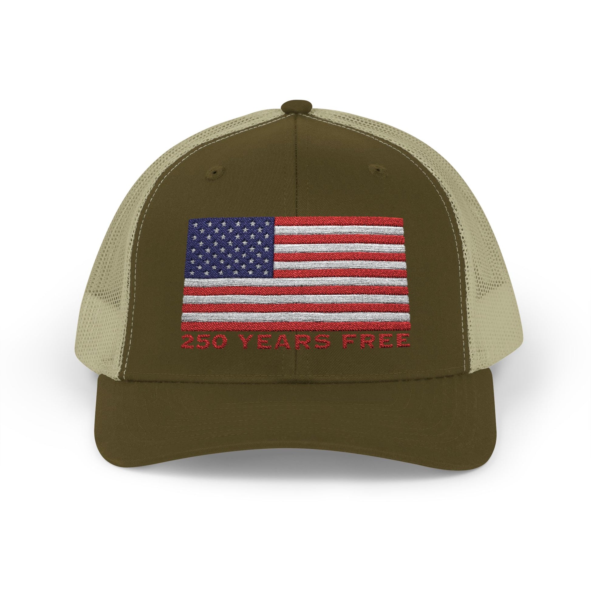 250 USA Patriotic Snapback Trucker Cap | American Flag Hat for Summer, 4th of July, BBQs, Outdoors | USA Stars and Stripes Design