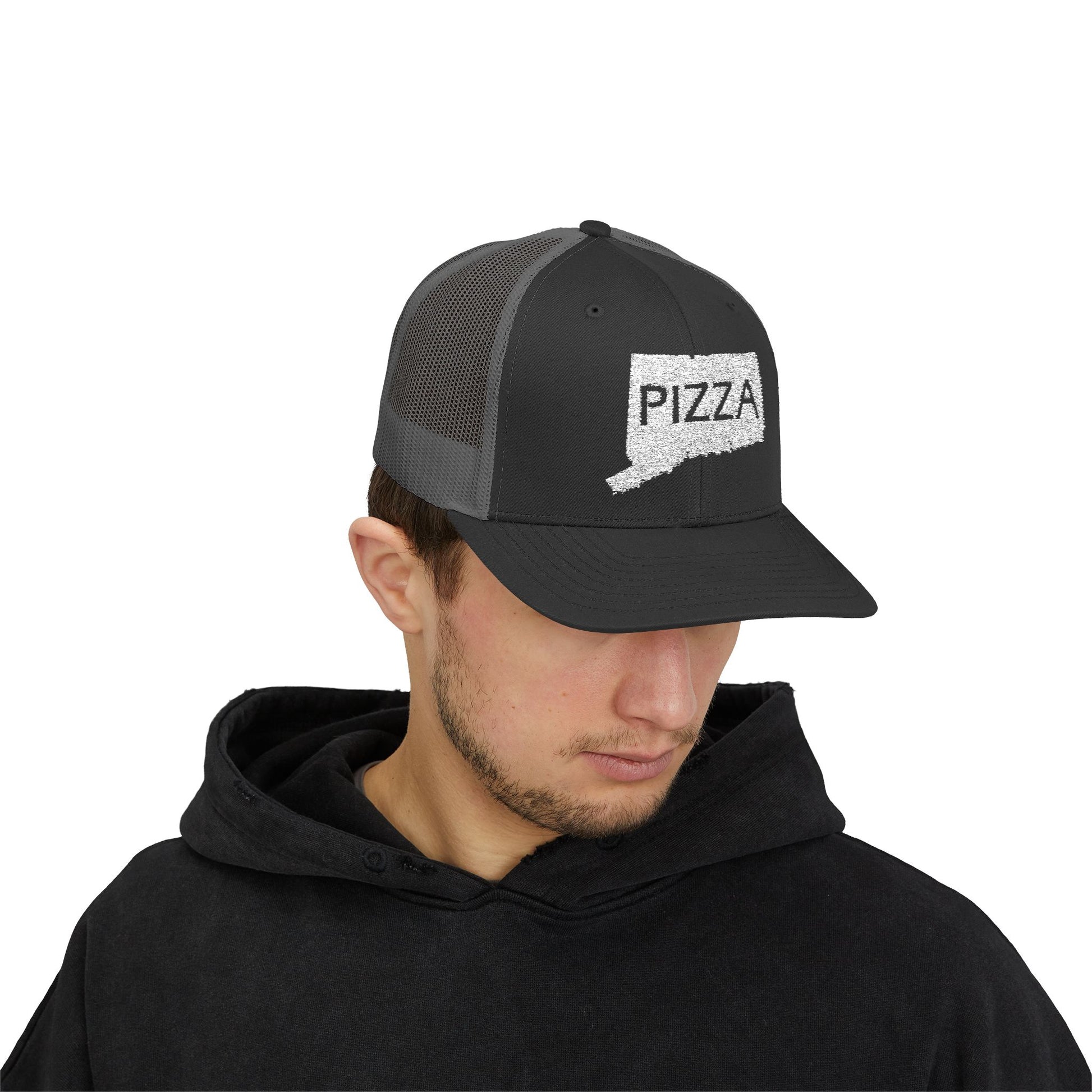 Connecticut Pizza State Snapback Trucker Cap, Hat for Pizza Lovers, Adjustable Baseball Cap, Foodie Gift, State Pride Clothing