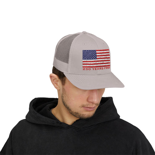 250 USA Patriotic Snapback Trucker Cap | American Flag Hat for Summer, 4th of July, BBQs, Outdoors | USA Stars and Stripes Design